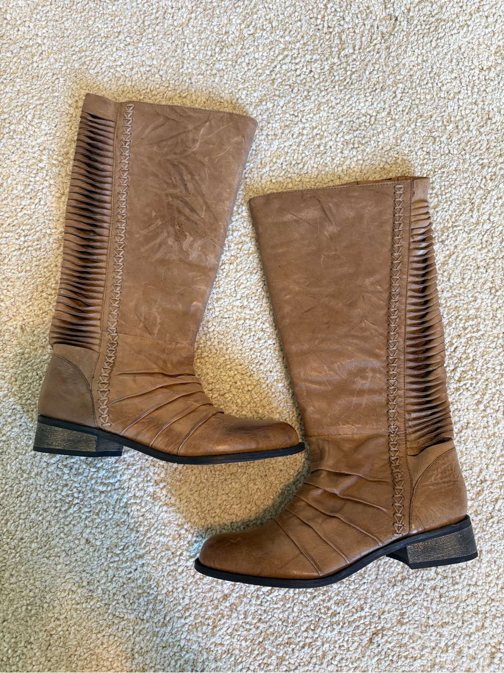 Very Volatile Fringe Taupe Ruched and Shredded Riding Boots